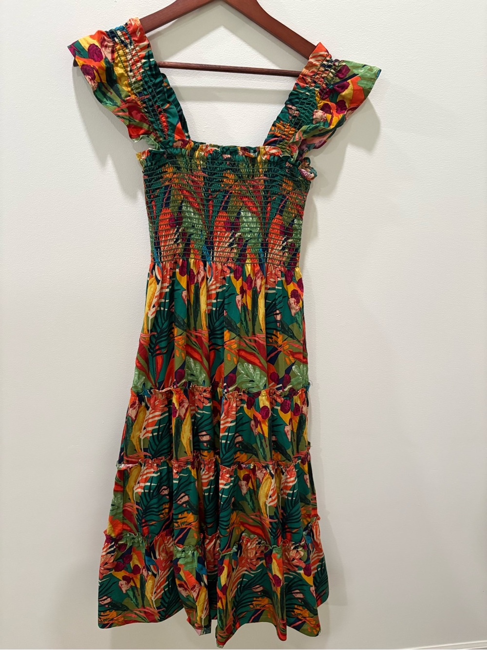 o.p.t Tropical Tiered Smocked Sundress - Small